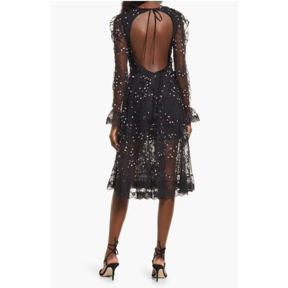 Helsi Ella Dress Long Sleeve Open Back Sheer Plunging Midi Dress - Picture 6 of 14